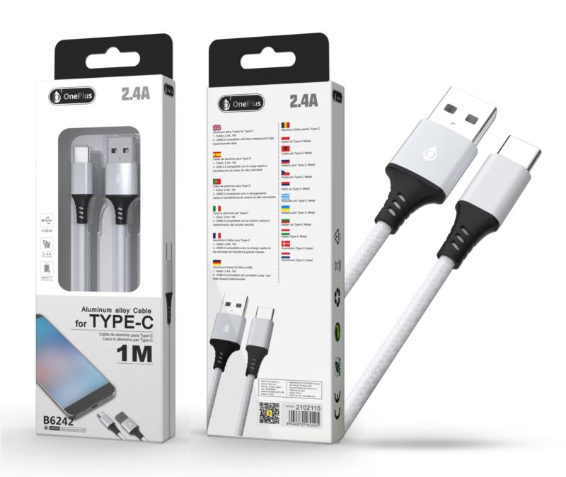 Cable Datos Y Carga Usb A Tipo C 1 Mtrs Oneplus B6242 Blanco