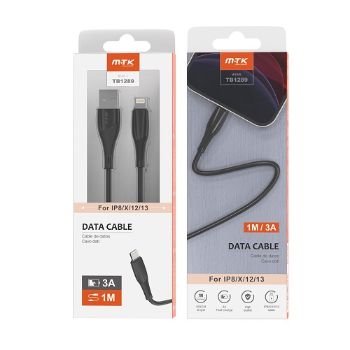 Cable Usb Lightning M.Tk Para Iphone/Ipad Datos Y Carga 1 Mtrs Tb1289 Negro