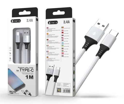 [P2124745] Cable Datos Y Carga Usb A Tipo C 1 Mtrs Oneplus B6242 Blanco
