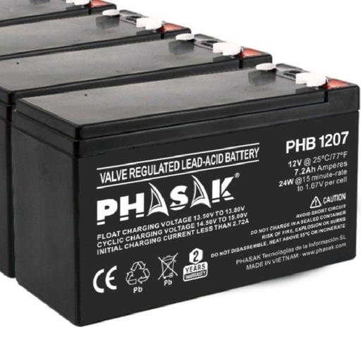 Bateria Plomo Phasak Phb 1207 12V 7.2A (151X65X100) Rae Incluido 