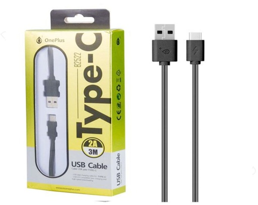 Cable Datos Y Carga Usb A Tipo C 3 Mtrs Oneplus B2522 Negro